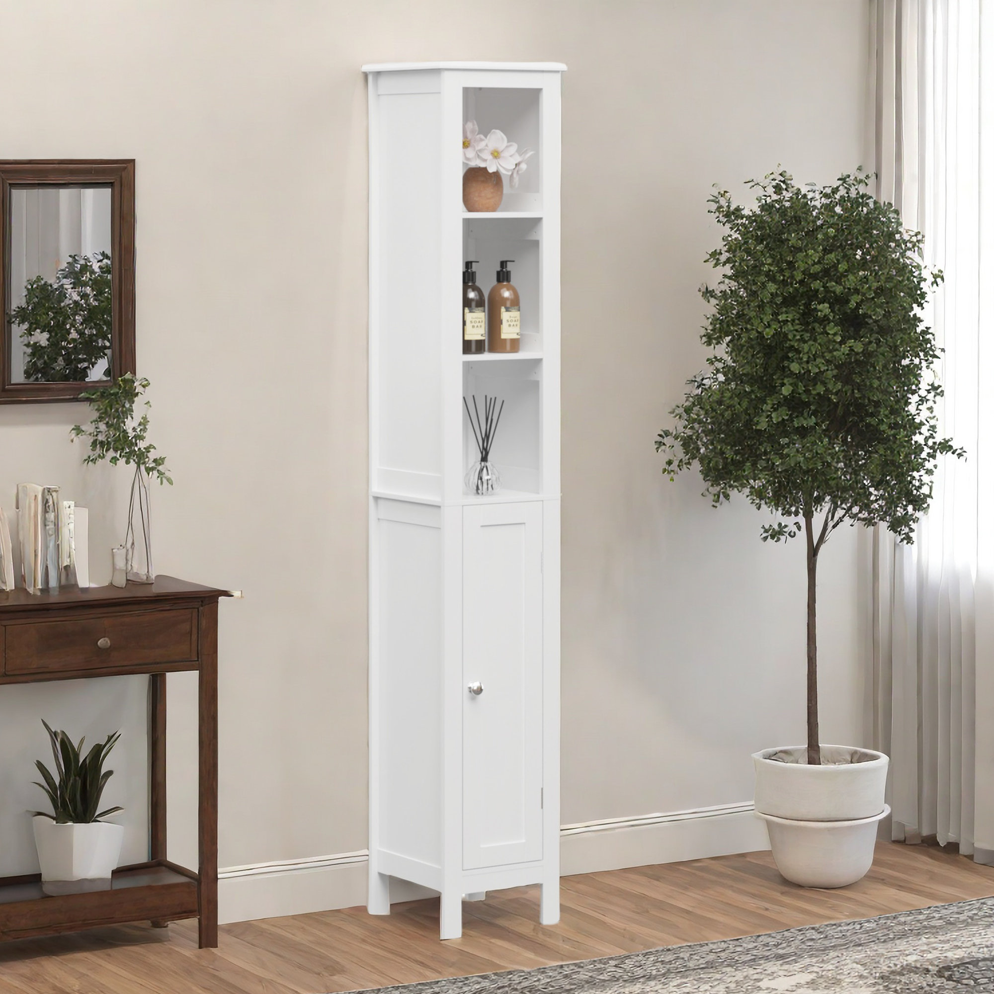 Latitude Run® 66.92" Tall Bathroom Storage Cabinet With Adjustable ...
